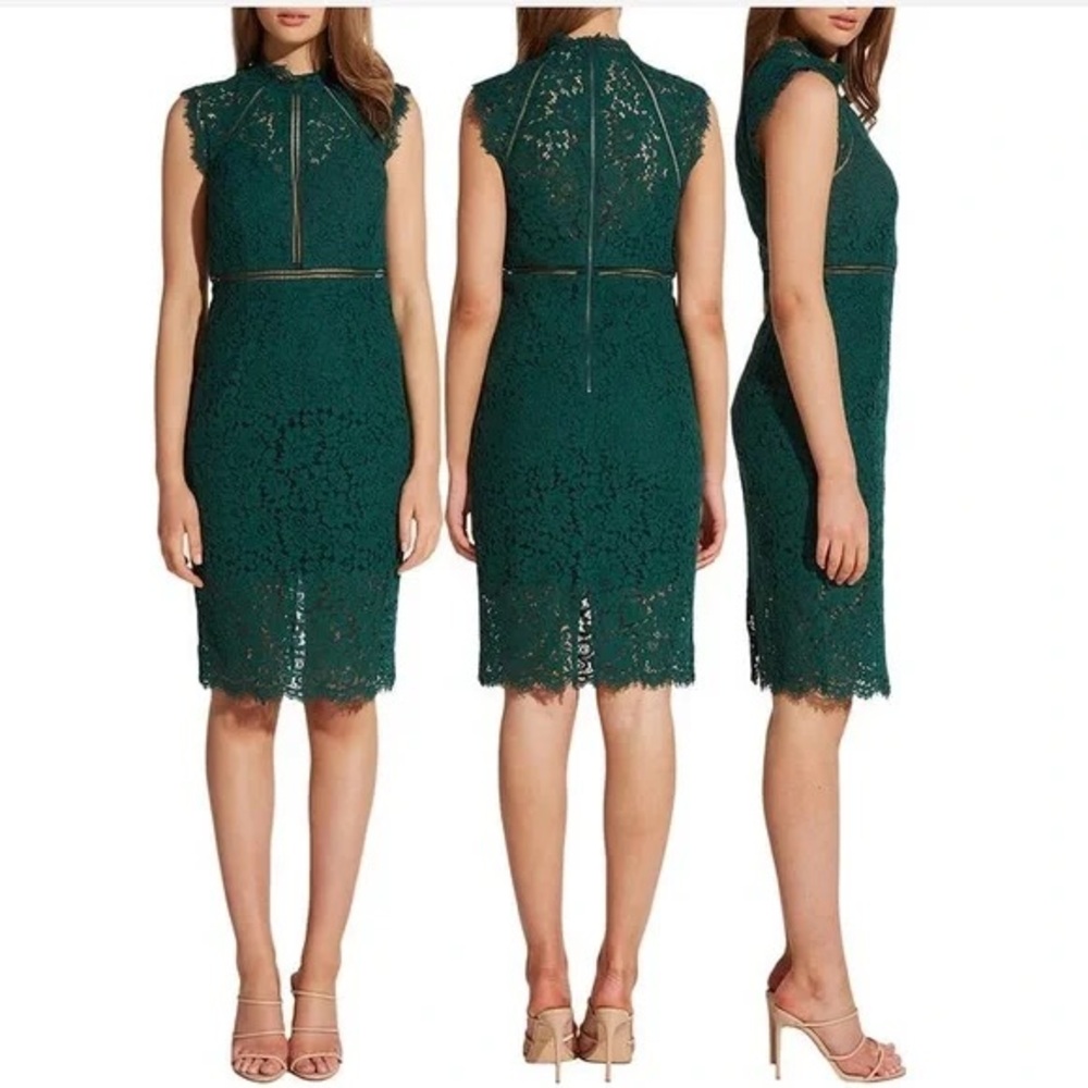Bardot Women's Forest Green Lace Panel Sheath Dress Size XS/4